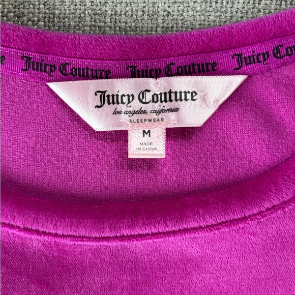 Juicy Couture Magenta Pink Velour Sleepwear Rhinestone Logo Tee Shorts Bling M - Picture 5 of 13